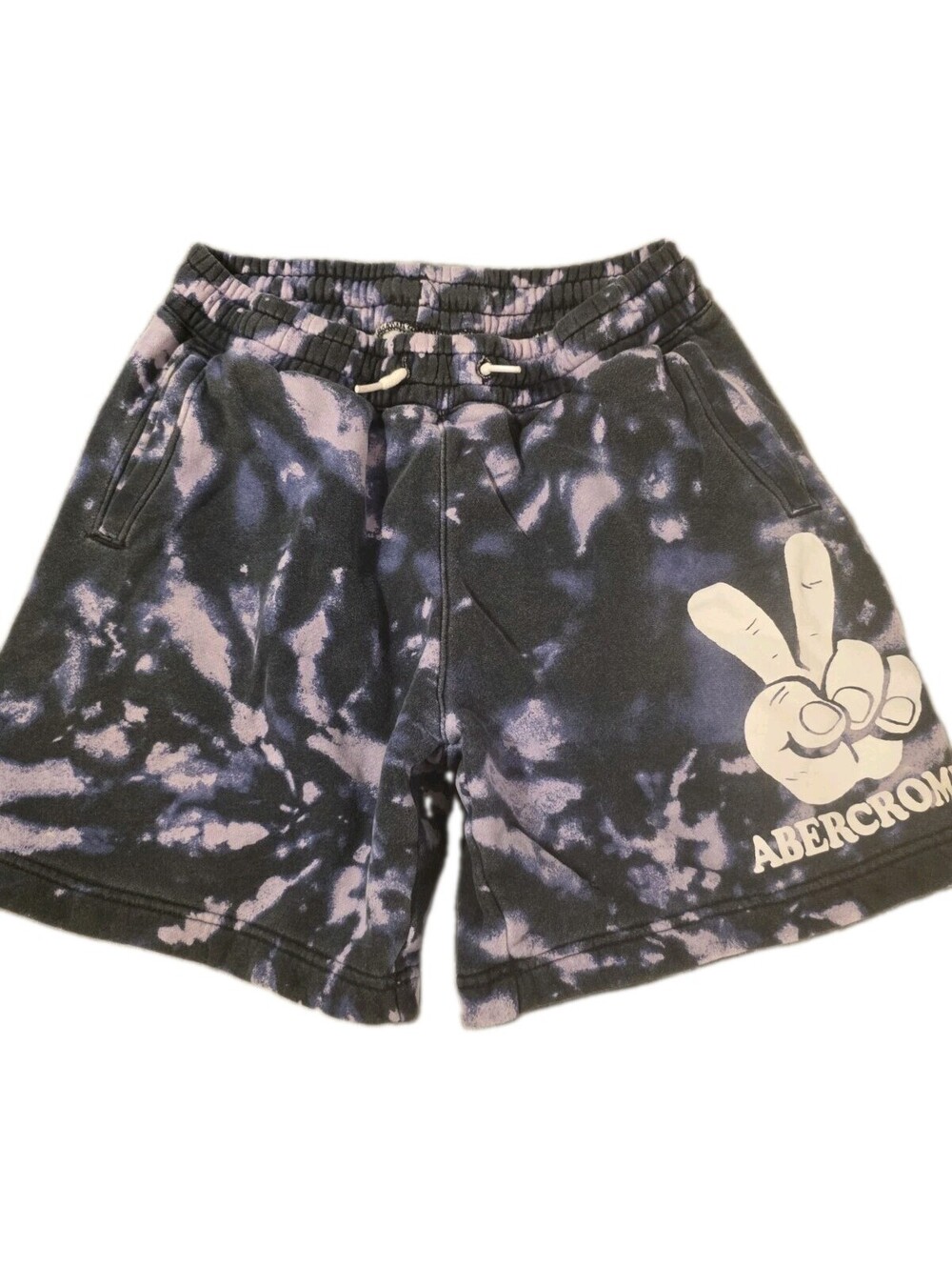 Abercrombie Kids Sweat Shorts Boys Black Purple Tie Dye Drawstring Sz 13-14 EUC